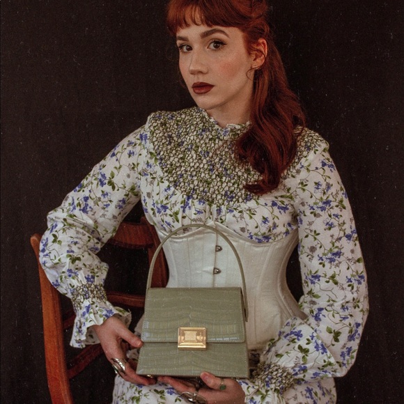 A.Cloud brand Mid Book Locker Box Bag Leather in Fog Green satchel - Picture 3 of 7